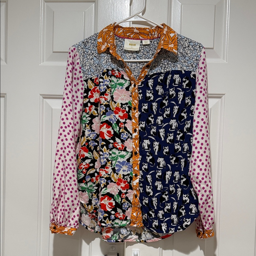 Anthropologie Orange and Blue Floral Shirt